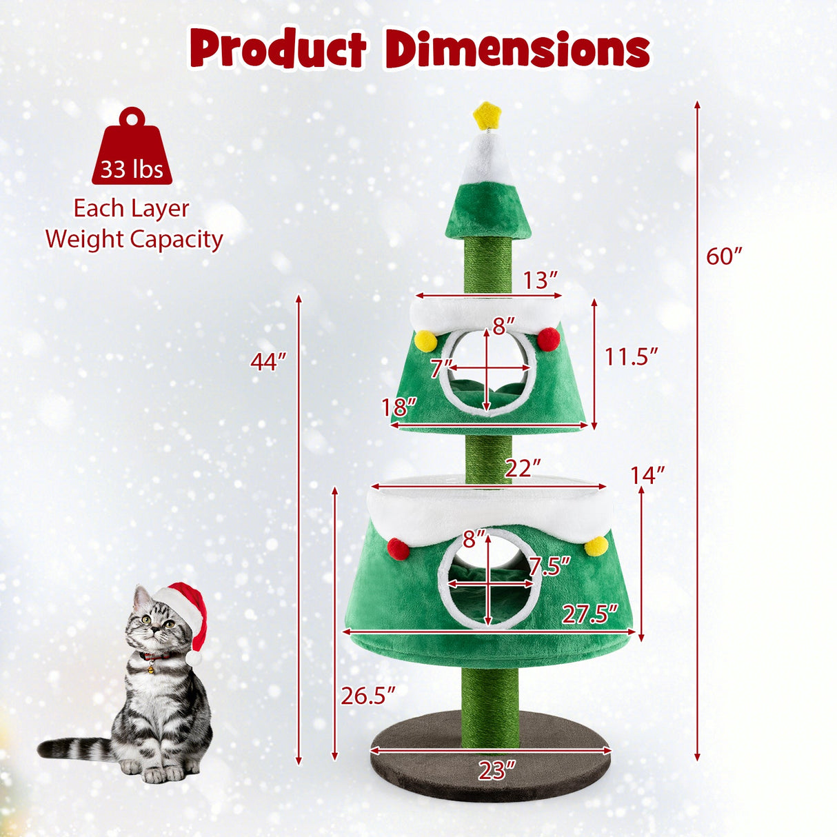 Árbol de Navidad para gatos de interior, torre para gatos con 2 condominios, diseño de vacaciones, color verde