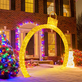 Arco de Navidad preiluminado de 3.20 metros con remate de adorno dorado y 300 luces LED blancas cálidas