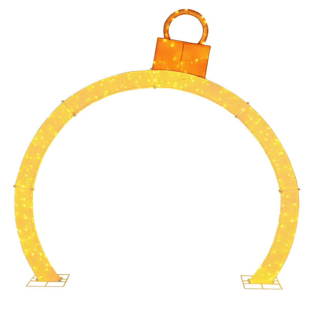 Arco de Navidad preiluminado de 3.20 metros con remate de adorno dorado y 300 luces LED blancas cálidas