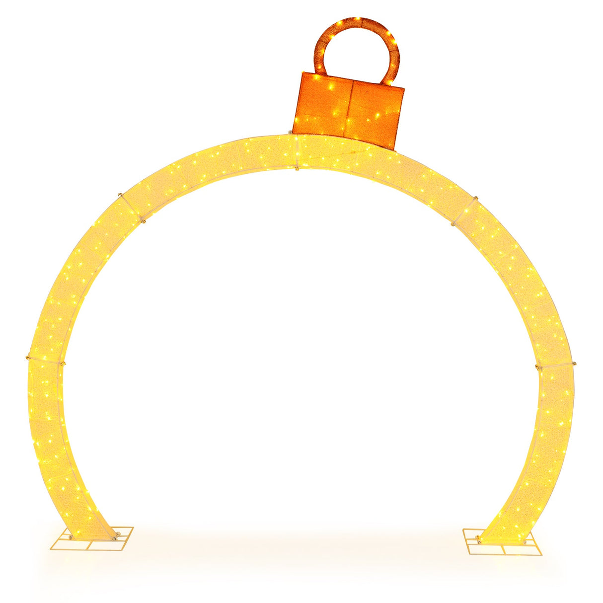 Arco de Navidad preiluminado de 3.20 metros con remate de adorno dorado y 300 luces LED blancas cálidas