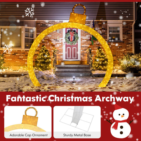 Arco de Navidad preiluminado de 3.20 metros con remate de adorno dorado y 300 luces LED blancas cálidas