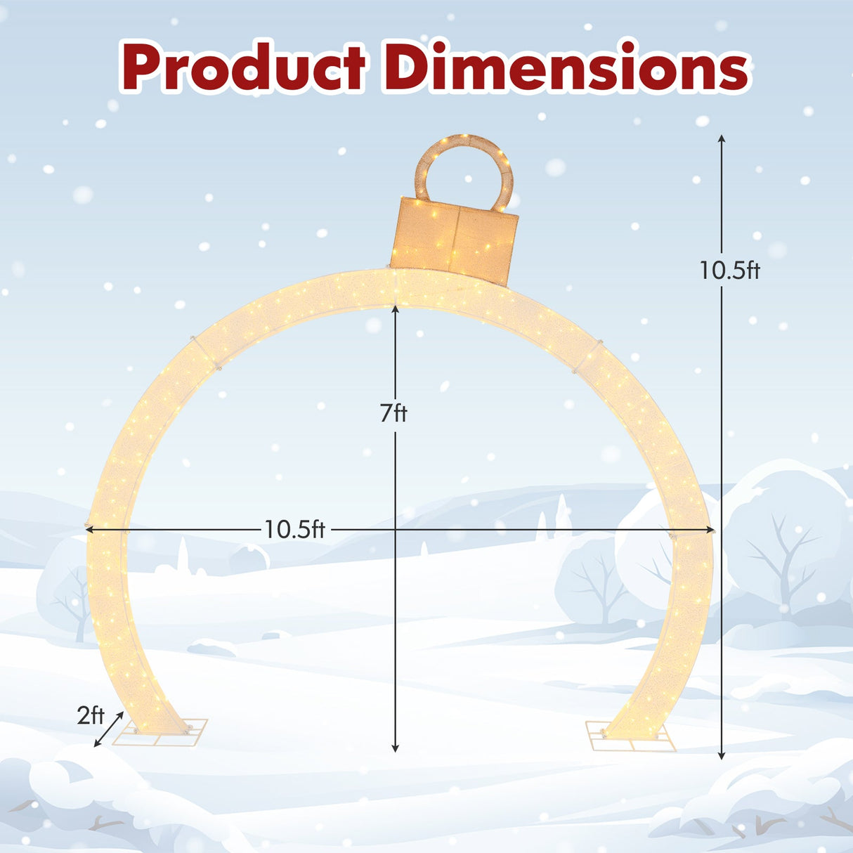 Arco de Navidad preiluminado de 3.20 metros con remate de adorno dorado y 300 luces LED blancas cálidas