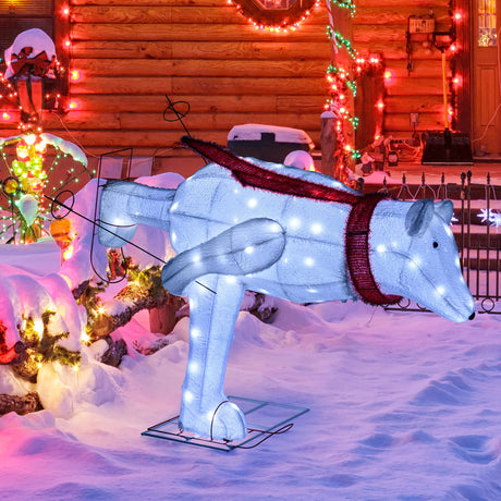 Oso polar esquiador navideño de 1.37 m con luces LED y estacas de sujeción