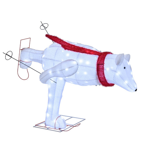 Oso polar esquiador navideño de 1.37 m con luces LED y estacas de sujeción