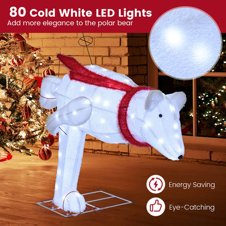 Oso polar esquiador navideño de 1.37 m con luces LED y estacas de sujeción