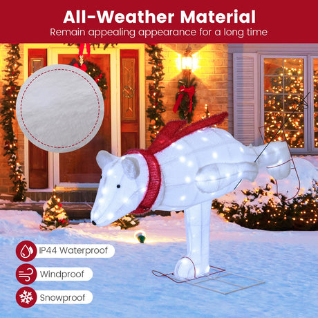 Oso polar esquiador navideño de 1.37 m con luces LED y estacas de sujeción