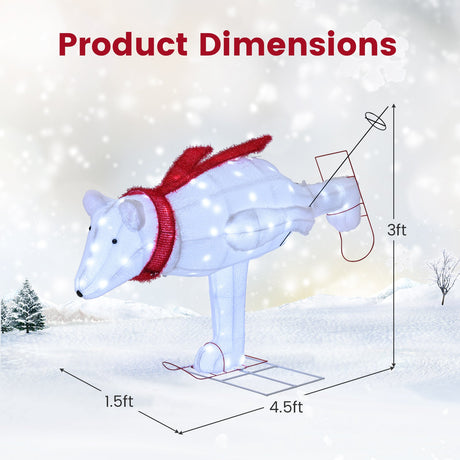 Oso polar esquiador navideño de 1.37 m con luces LED y estacas de sujeción