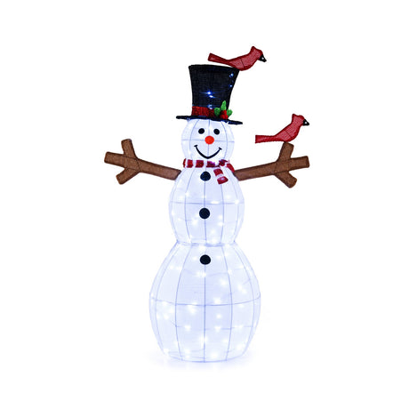 Muñeco de Nieve de Navidad de 1.46 Metros con 120 Luces LED y 2 Pájaros Rojos Decorativos