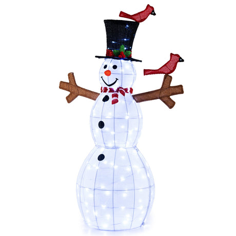 Muñeco de Nieve de Navidad de 1.46 Metros con 120 Luces LED y 2 Pájaros Rojos Decorativos