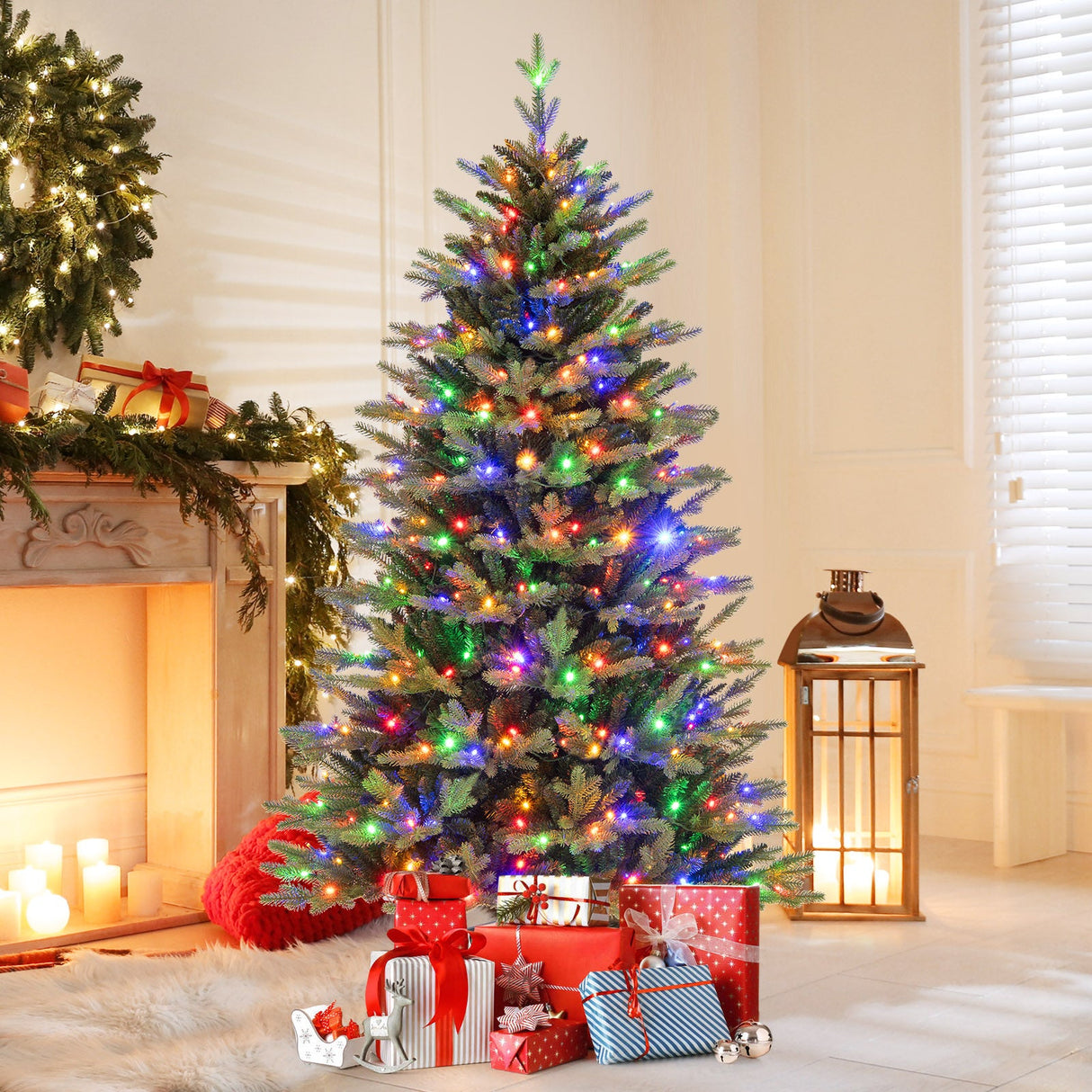 Árbol de Navidad Artificial de 1.5 m con Bisagras, 11 Modos de Iluminación y Control Remoto