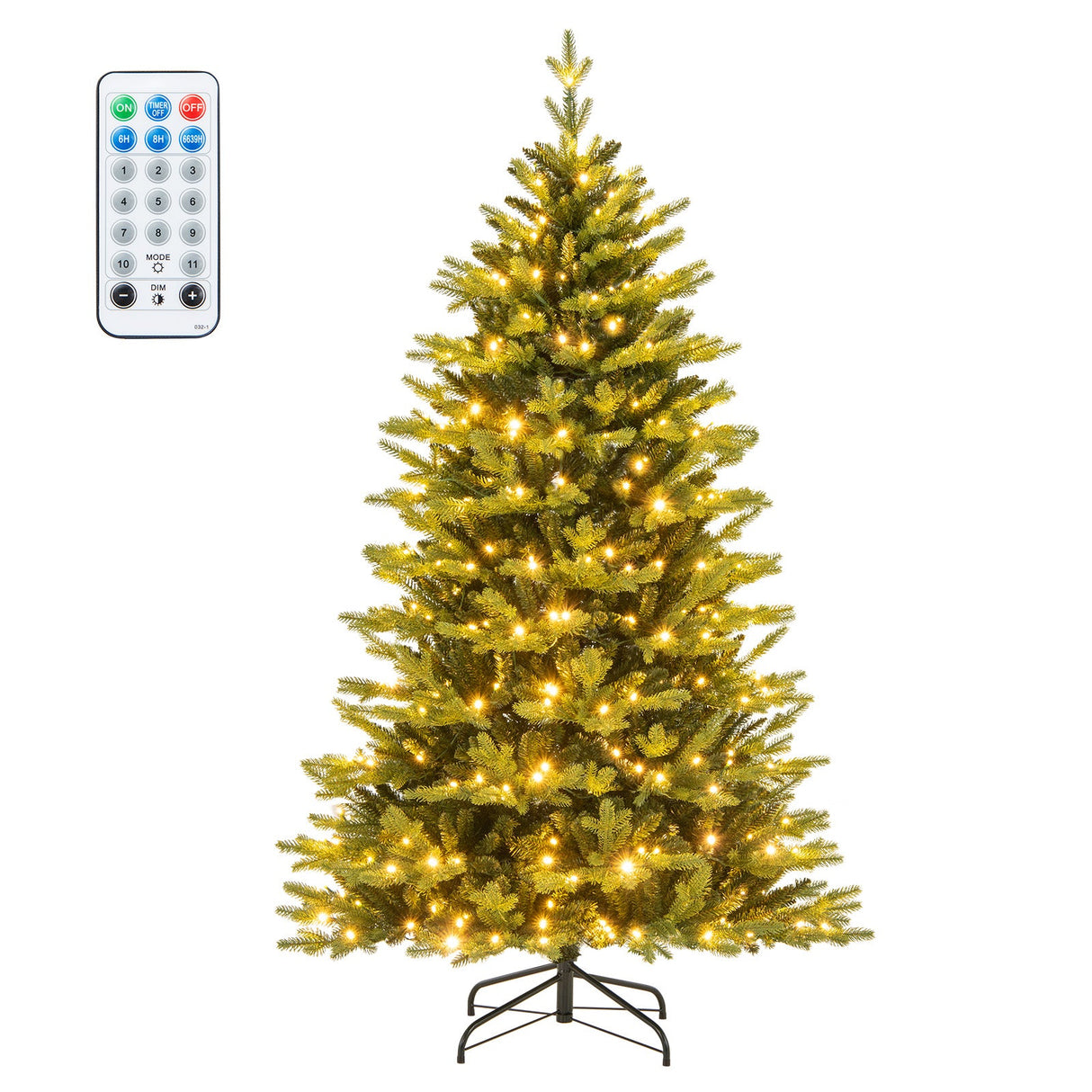 Árbol de Navidad Artificial de 1.5 m con Bisagras, 11 Modos de Iluminación y Control Remoto