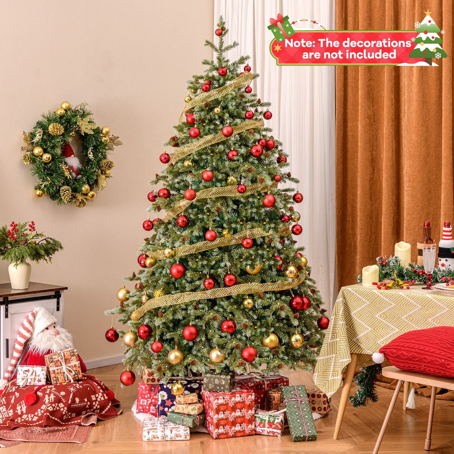 Árbol de Navidad de 1,8/2,1/2,4 metros con luces LED blancas cálidas y piñas