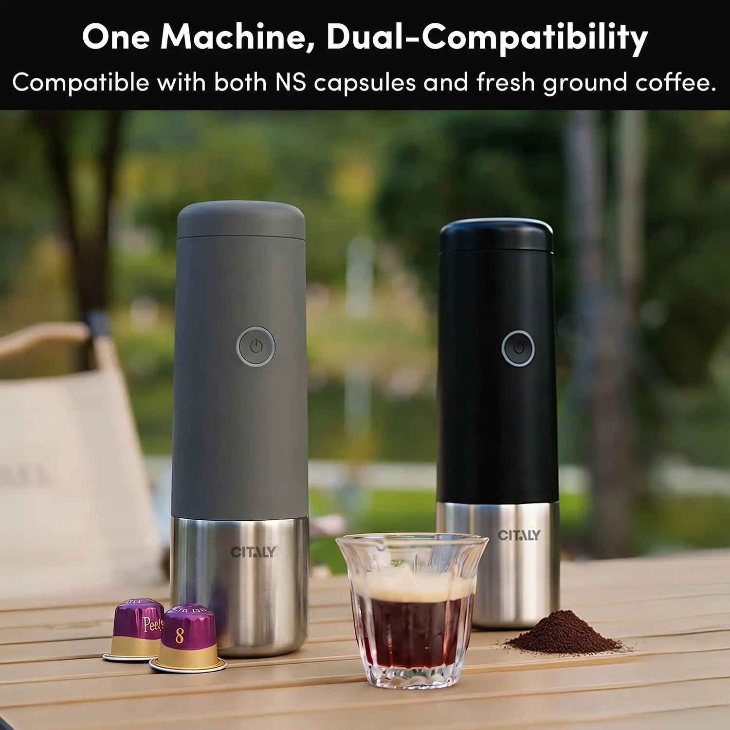 Máquina de espresso portátil Citaly GO-1, calentamiento rápido automático, carga rápida PD 3.0, 3*2500mAh, compatible con cápsulas y café molido
