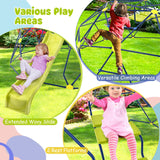 13.3 FT Climbing Dome Geometric Dome Climber with Extended Wavy Slide and 2 Rest Platforms-Multicolor