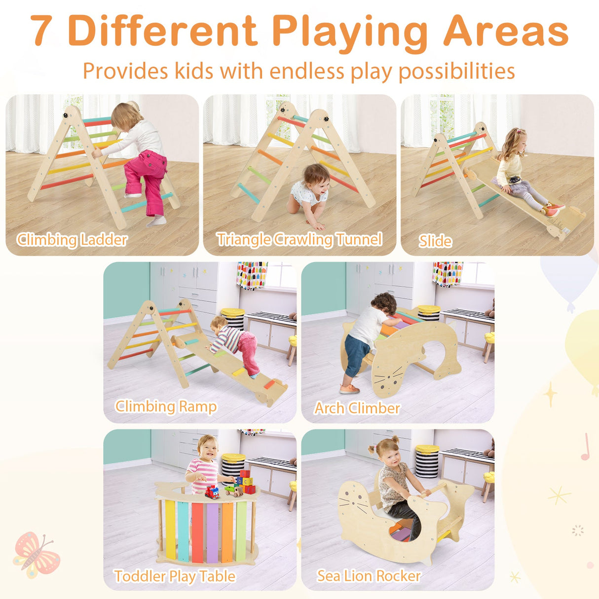 Juguetes de escalada para niños pequeños 7 en 1 con rampa reversible
