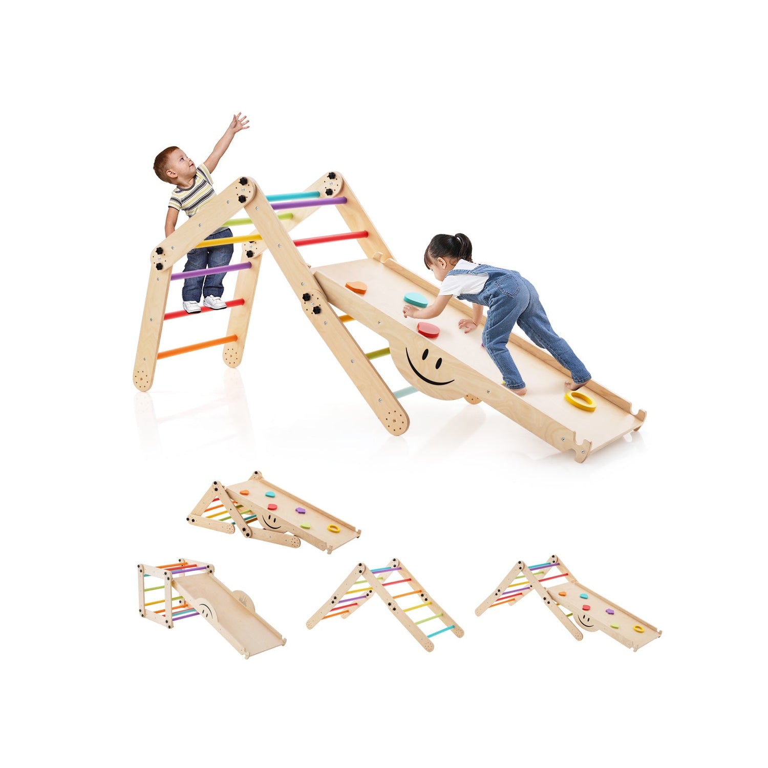 Triángulo de escalada Escalera Juguete Gimnasio de interior con rampa reversible-Multicolor