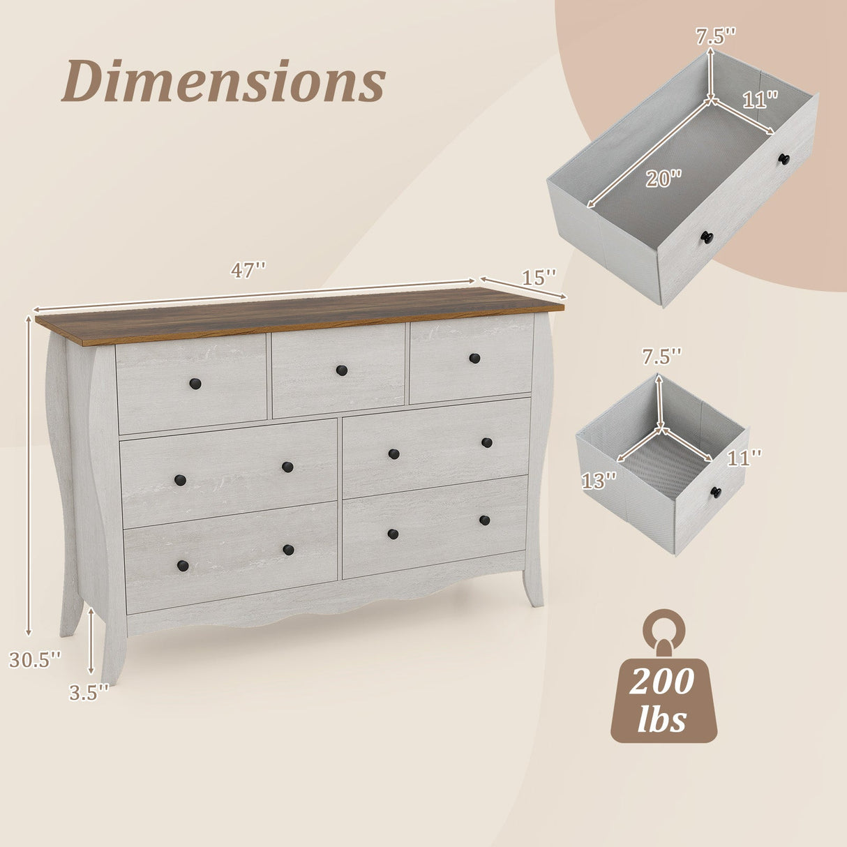 Closet Storage Organizer with 7 Folding Fabric Drawers-Gray