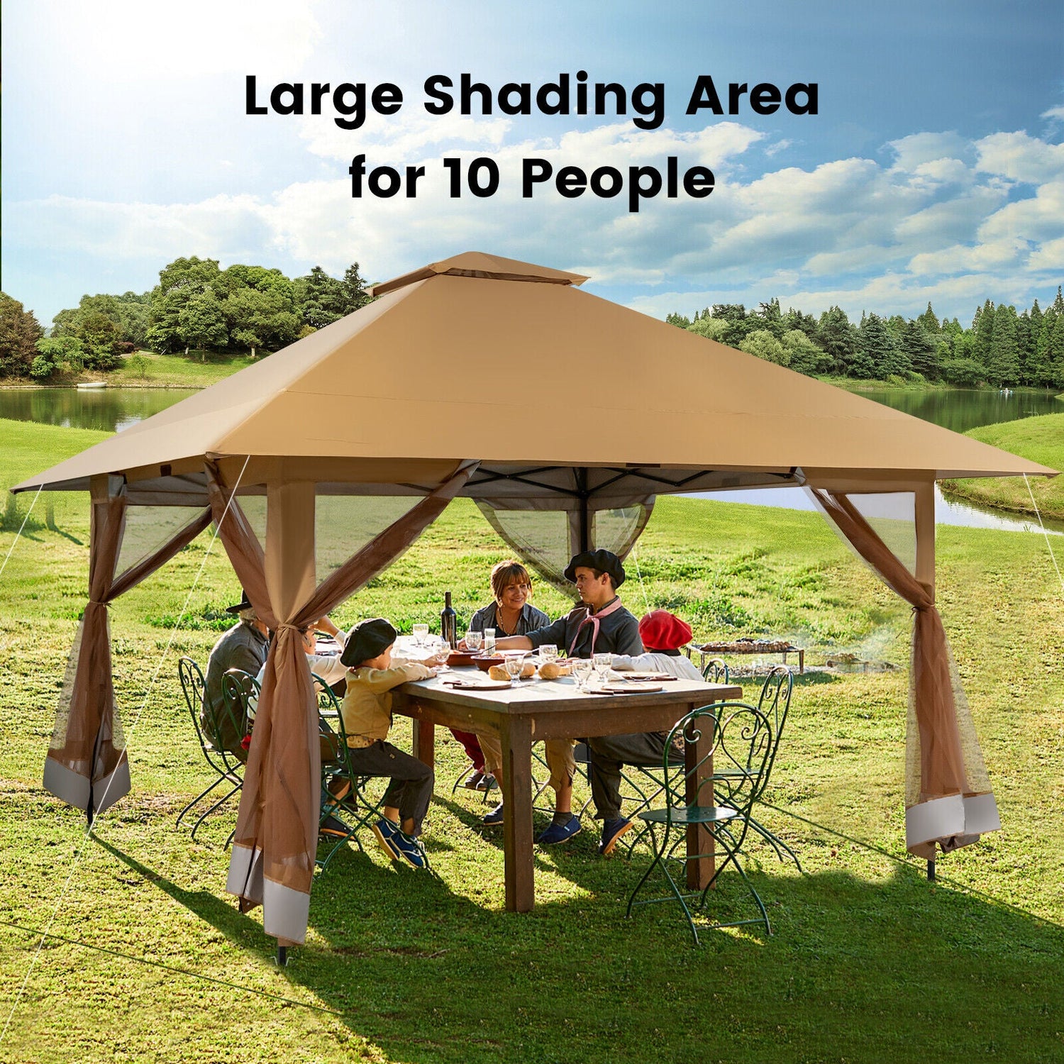Carpa instantánea plegable de 13 x 13 pies con paredes de malla