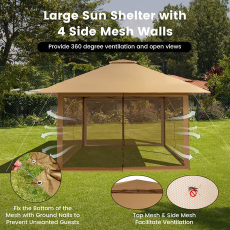 Carpa instantánea plegable de 13 x 13 pies con paredes de malla