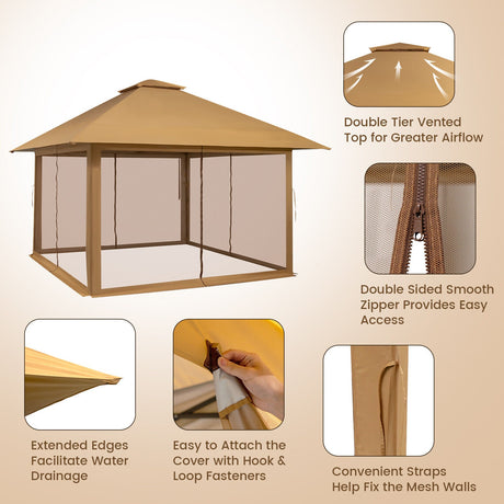 Carpa instantánea plegable de 13 x 13 pies con paredes de malla