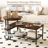 Coffee Table 2-Tier Rectangle Coffee Table and Side End Table with Storage Shelves