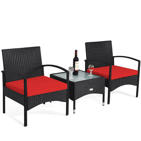 Juego de muebles de patio de ratán de mimbre de 3 piezas con cojín para jardín trasero