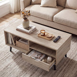 Mesa de centro rústica rectangular con almacenaje