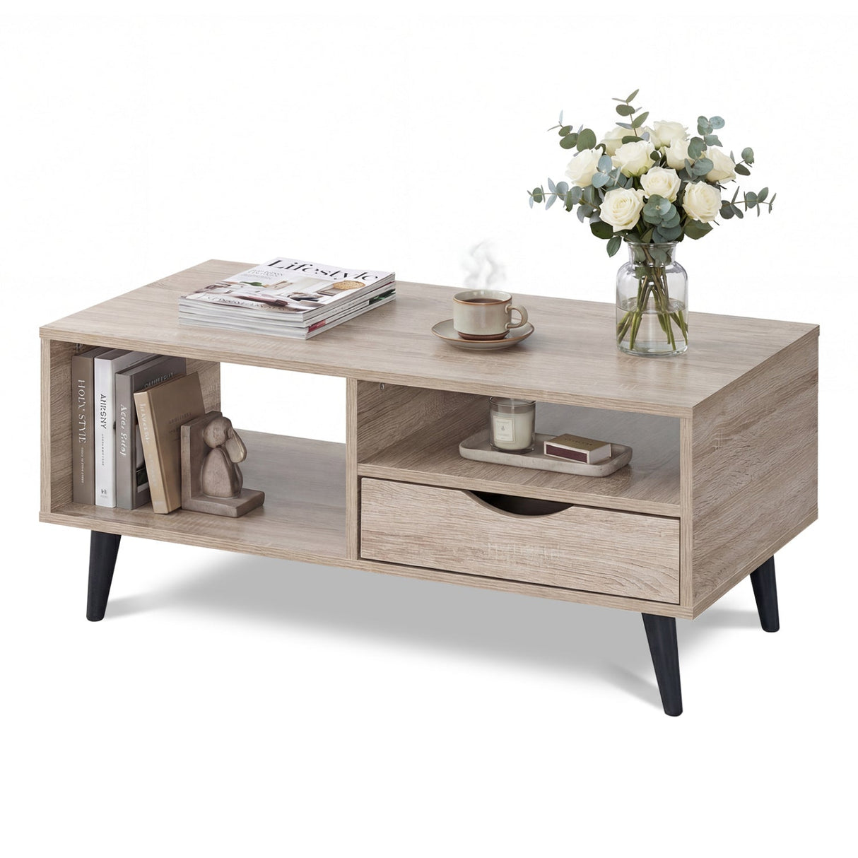 Mesa de centro rústica rectangular con almacenaje
