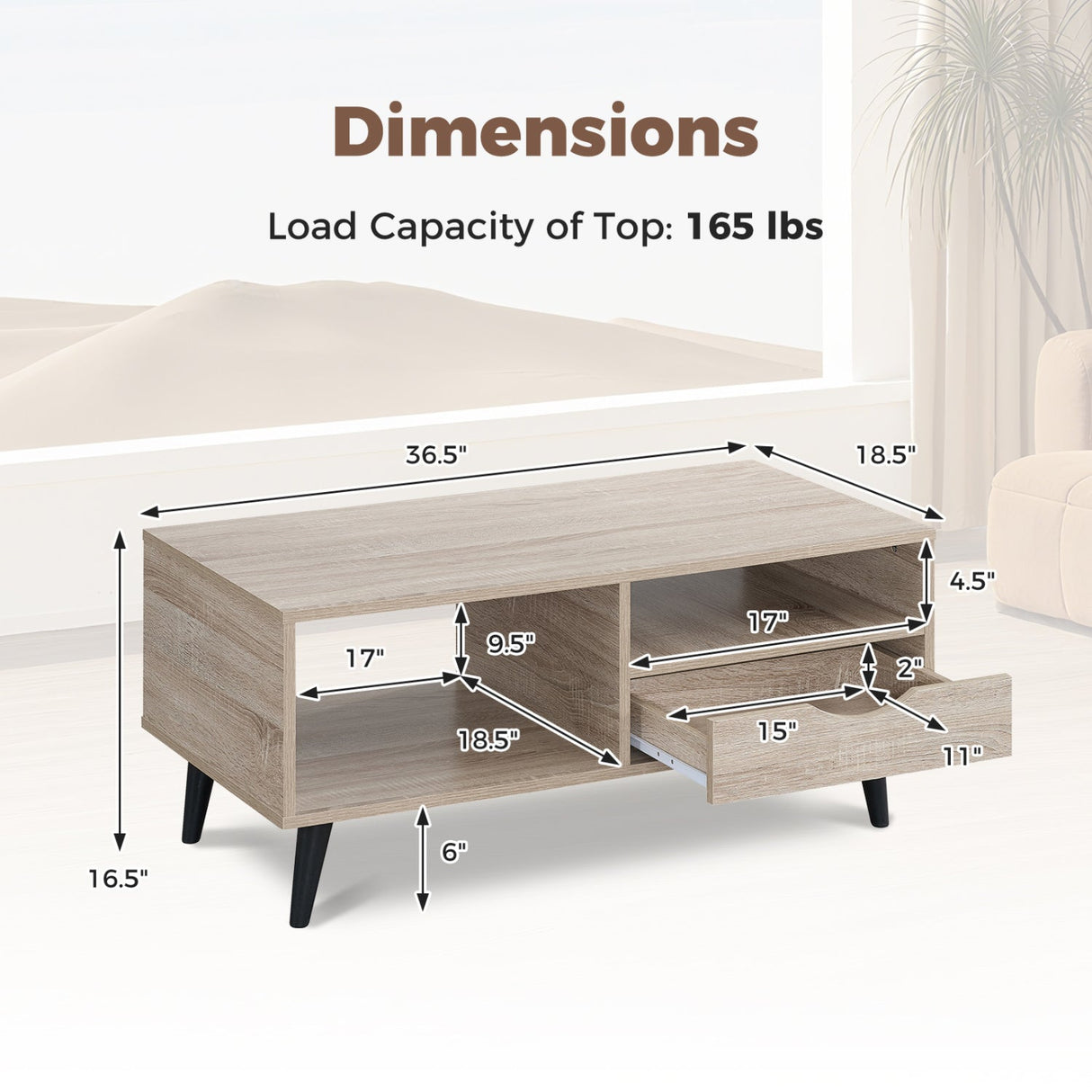 Mesa de centro rústica rectangular con almacenaje