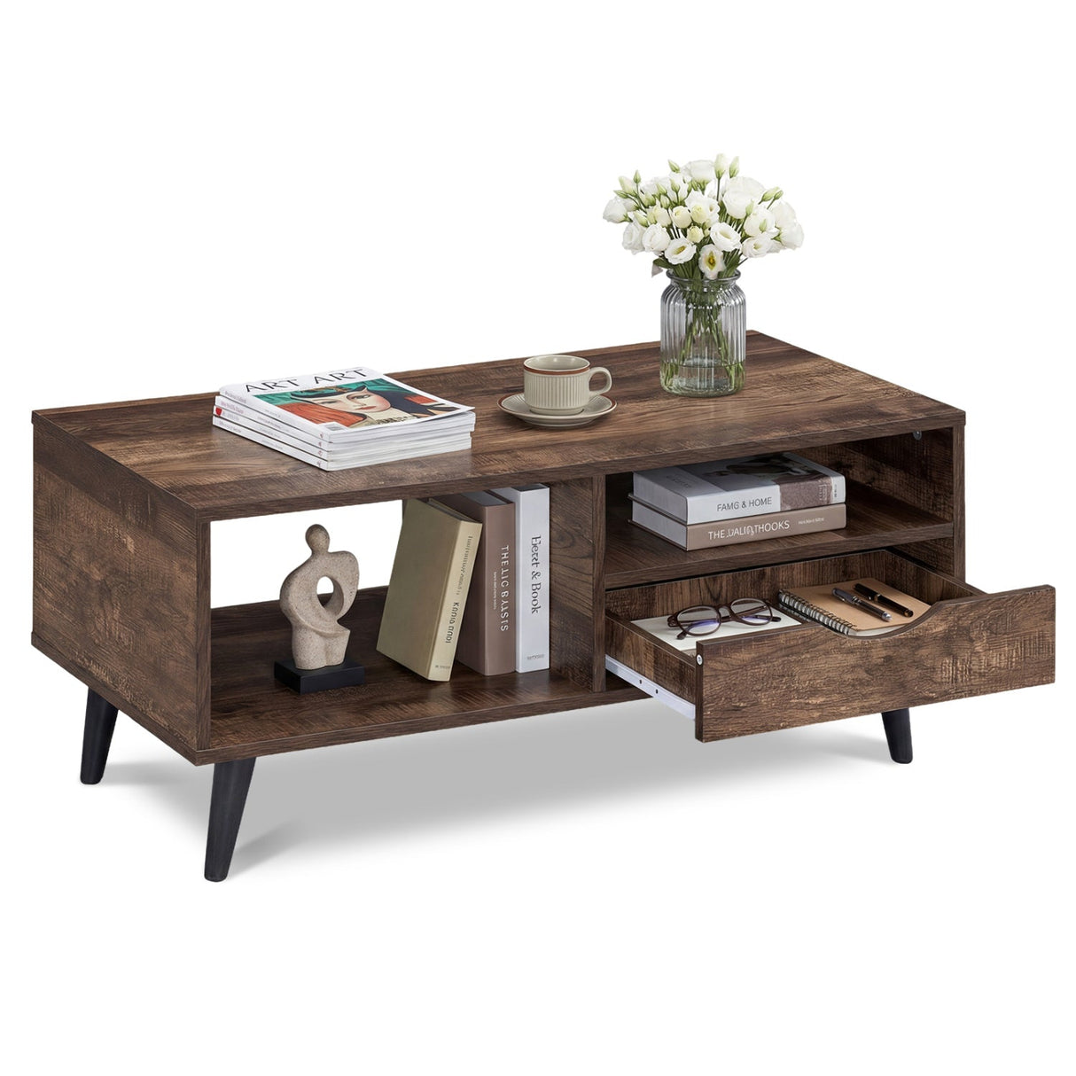Mesa de centro rústica rectangular con almacenaje