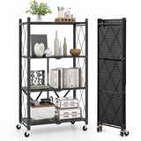 4-Tier Foldable Storage Shelf Collapsible Storage Rack with Lockable Wheels-Black