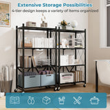 4-Tier Foldable Storage Shelf Collapsible Storage Rack with Lockable Wheels-Black