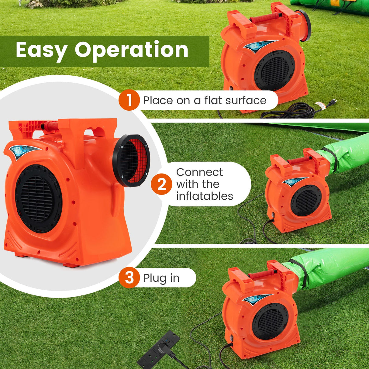 Soplador de aire comercial de 1500 W y 2 HP para casa inflable gigante de exterior