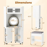 Tocador esquinero compacto con espejo y luces-Blanco