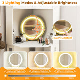 Tocador esquinero compacto con espejo y luces-Blanco