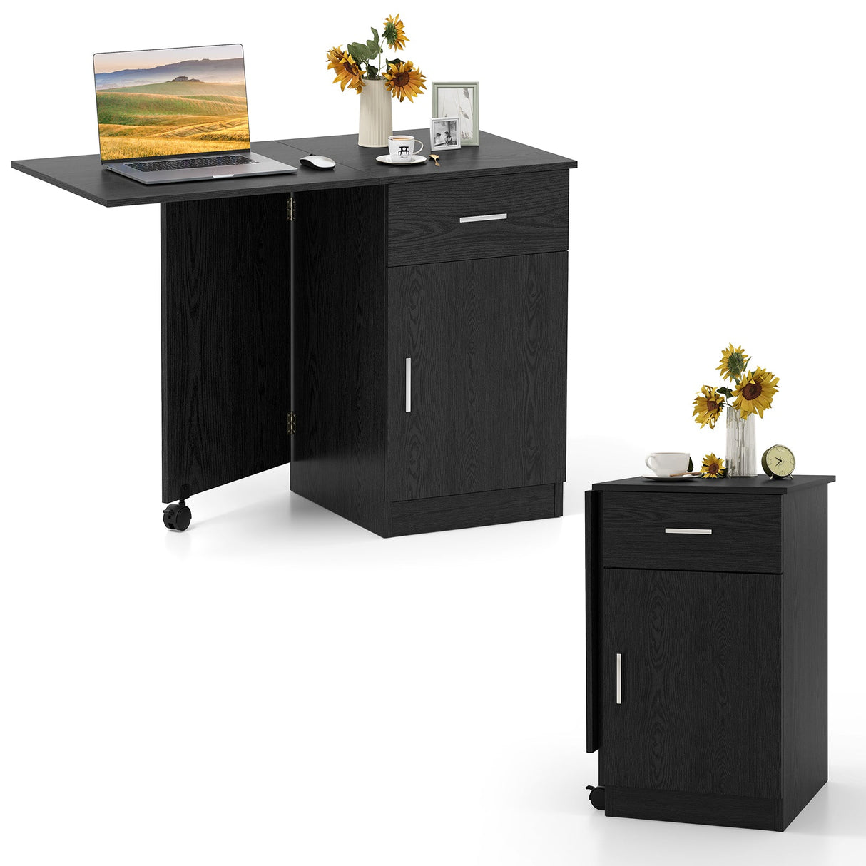Escritorio plegable para ordenador con cajón, mesa móvil de oficina en casa con armario