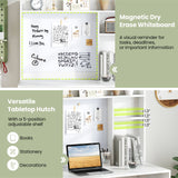 Compact Office Computer Desk with Hutch Magnetic Whiteboard-White