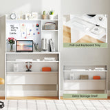 Compact Office Computer Desk with Hutch Magnetic Whiteboard-White