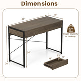 Computer Desk with 2 Drawers 44 Inch Home Office Desk with Metal Frame-Oak