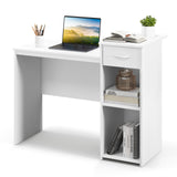 Escritorio de ordenador con cajón, escritorio moderno para PC portátil con estante ajustable y orificio para cables - Blanco