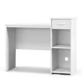 Escritorio de ordenador con cajón, escritorio moderno para PC portátil con estante ajustable y orificio para cables - Blanco