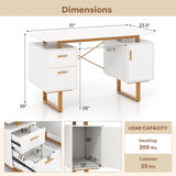 51 Inch Computer Desk with Floating Desktop and Dual Drawers-White