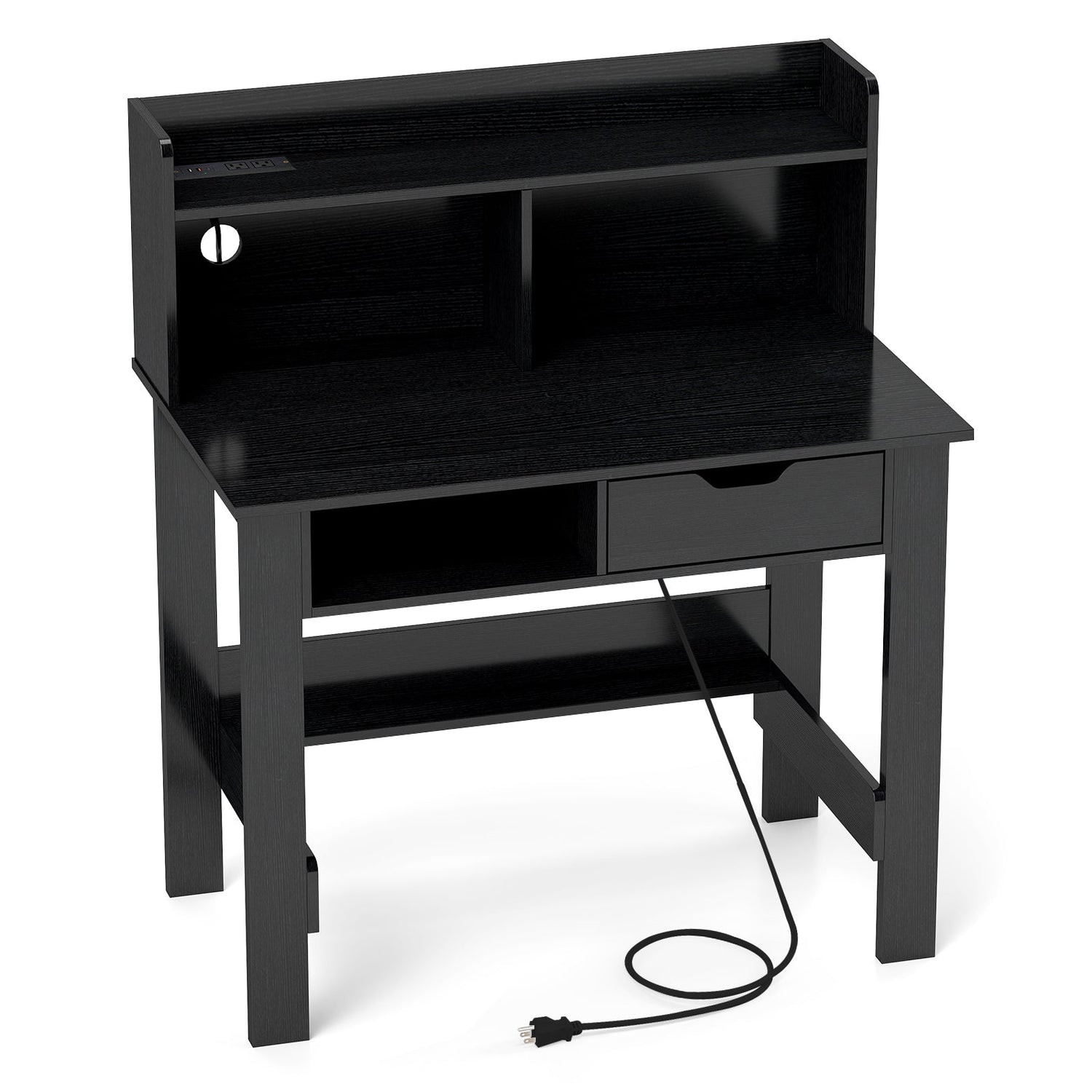 Escritorio para computadora con tomas de corriente, puertos USB y tipo C-Negro