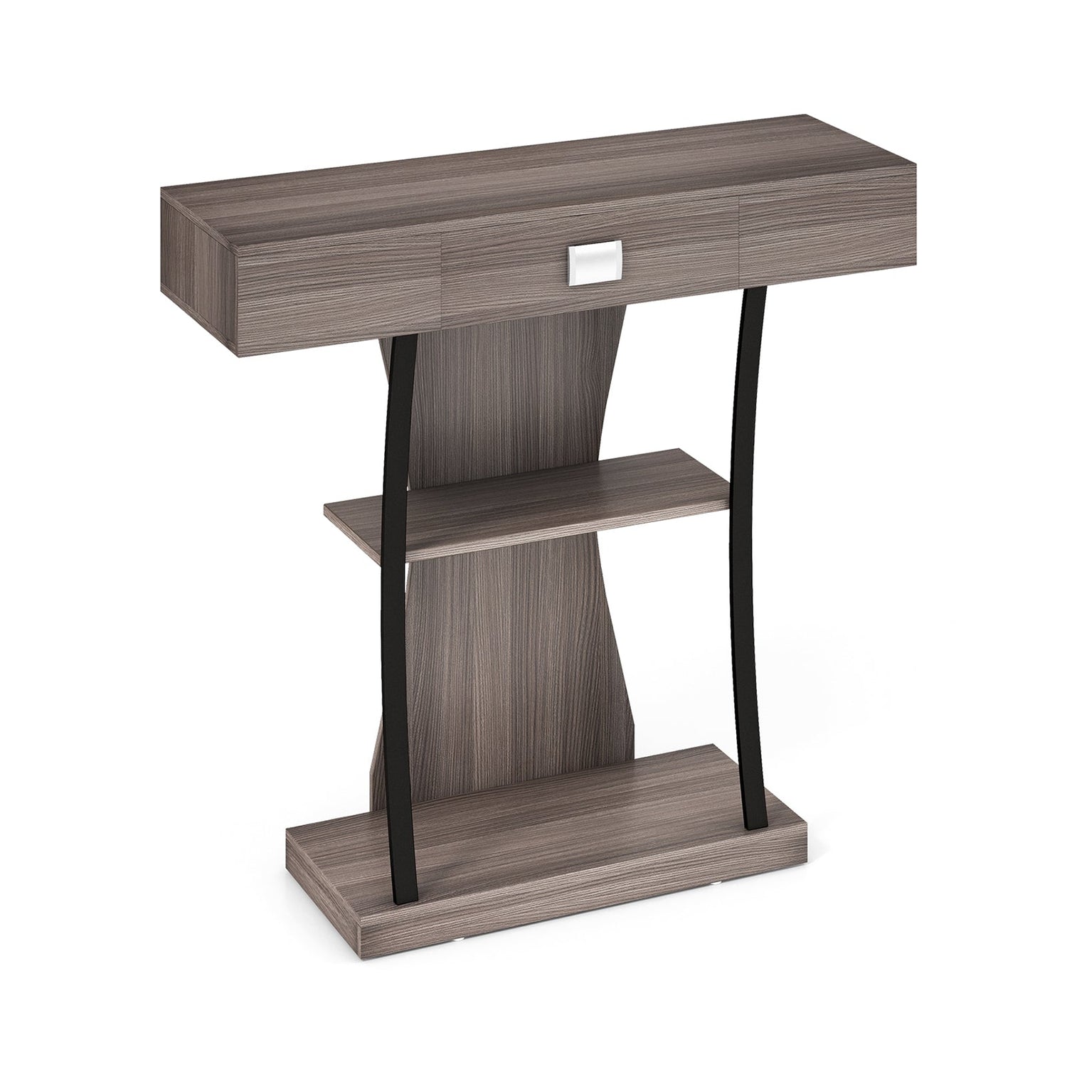 Mesa Consola con Cajón y Estantes de 2 Niveles para Entrada/Sala de Estar