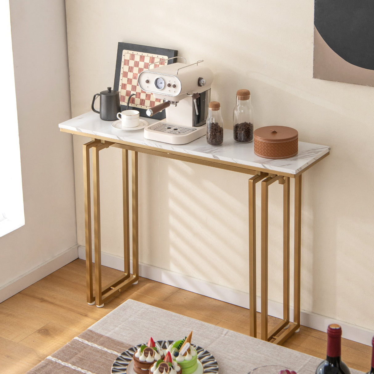 Mesa Consola de 43,5 Pulgadas con Estructura de Metal Reforzado - Dorada