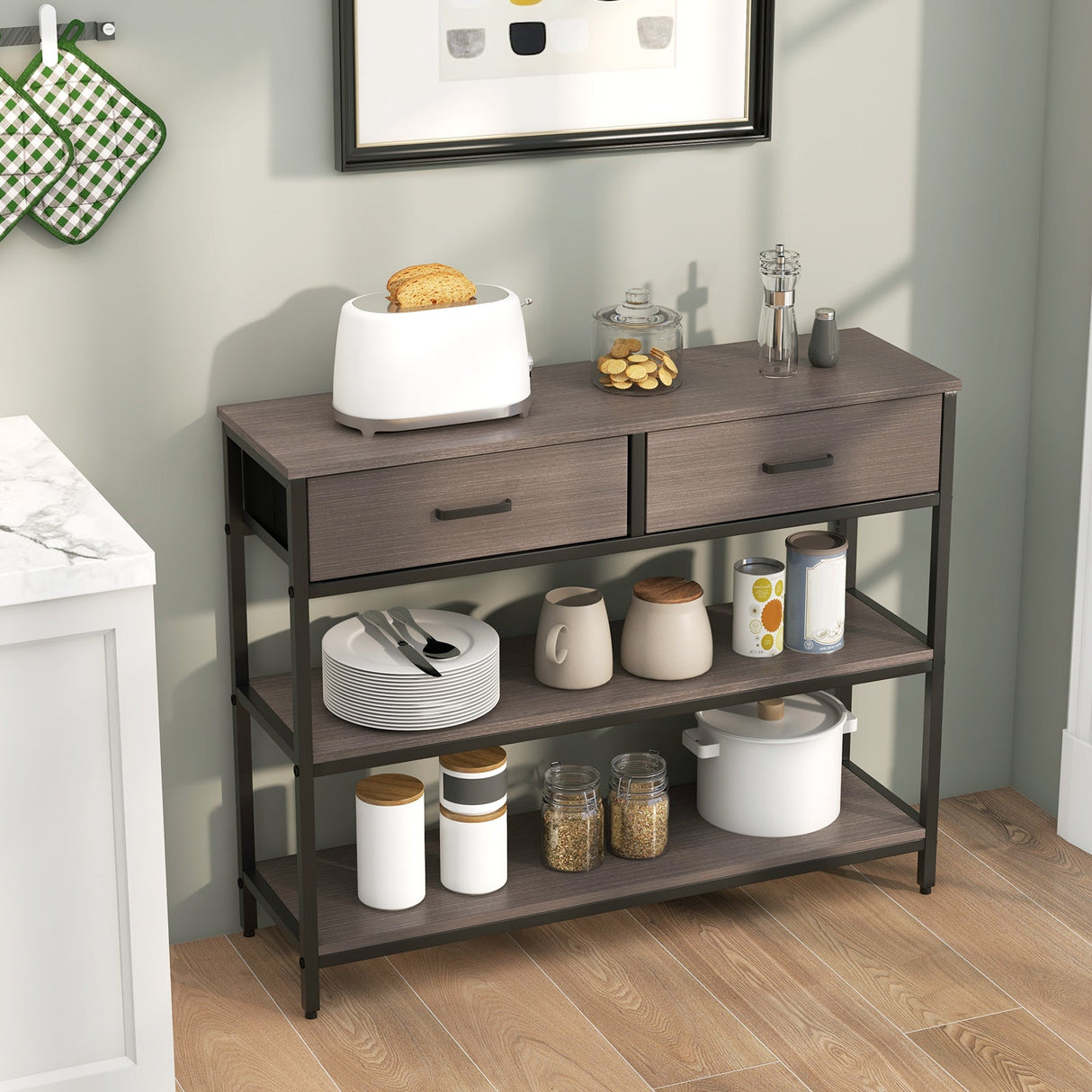 Mesa de consola con cajones plegables de tela para recibidor