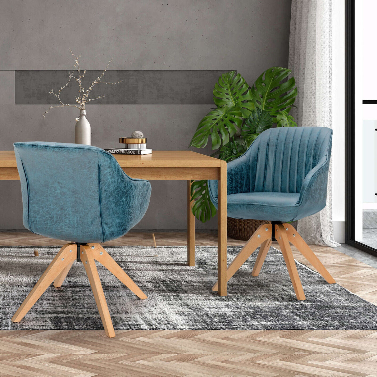 Juego Moderno Leathaire de 2 Sillones Giratorios con Patas de Madera de Haya