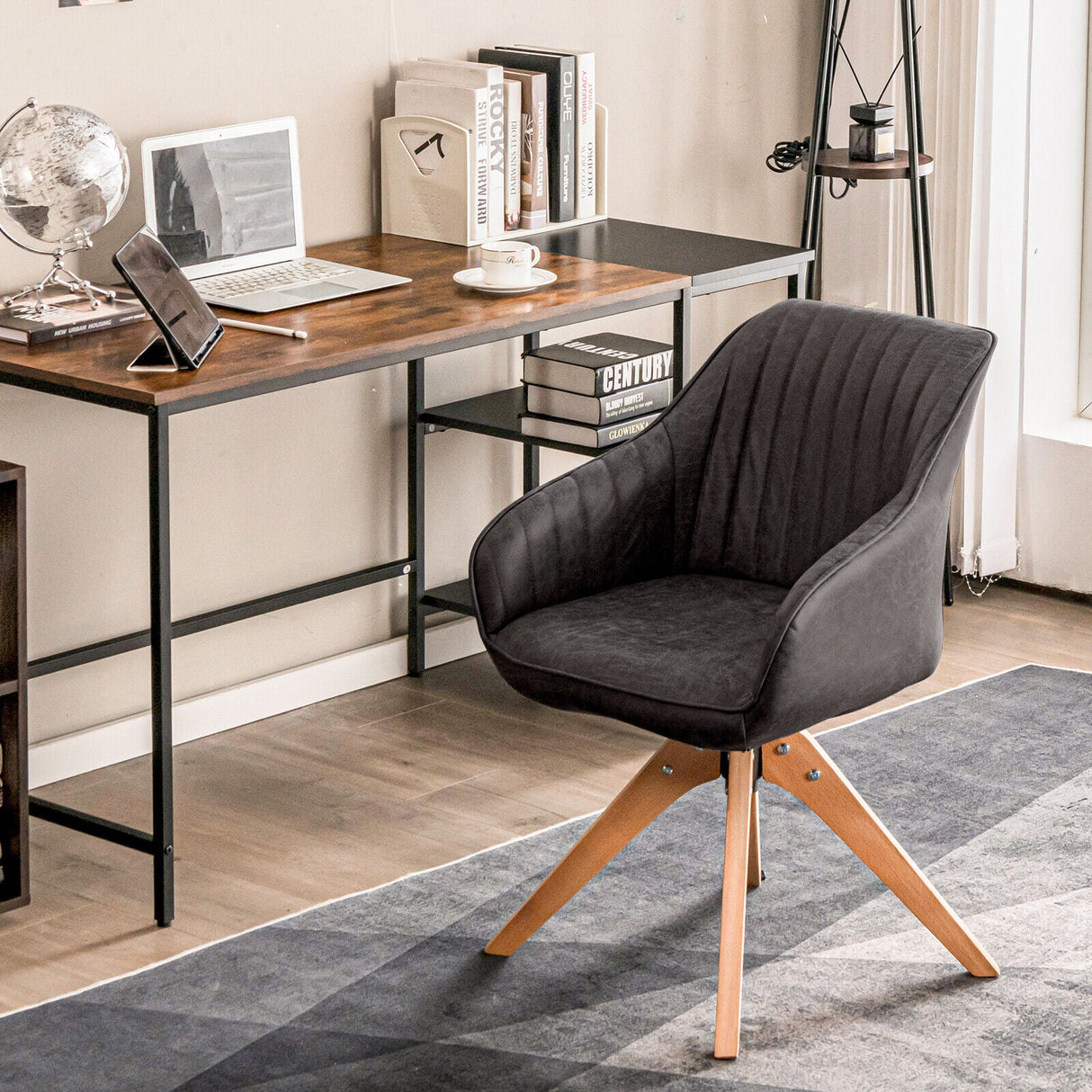 Juego Moderno Leathaire de 2 Sillones Giratorios con Patas de Madera de Haya