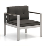 Sofá individual contemporáneo con reposabrazos de WPC y cojines de respaldo - Gris