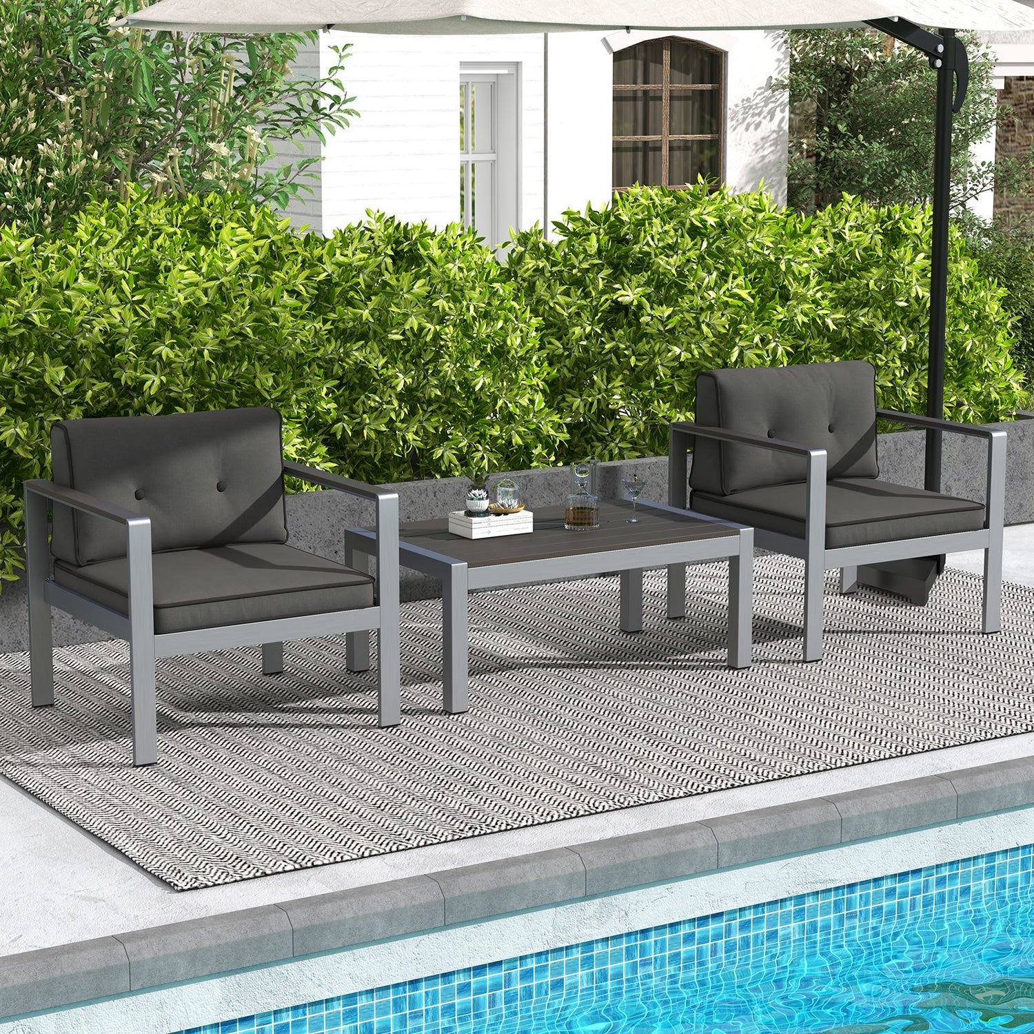 Sofá individual contemporáneo con reposabrazos de WPC y cojines de respaldo - Gris